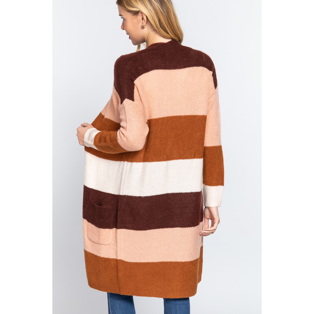 Open Front Color Block Cardigan - Picture 4 of 7